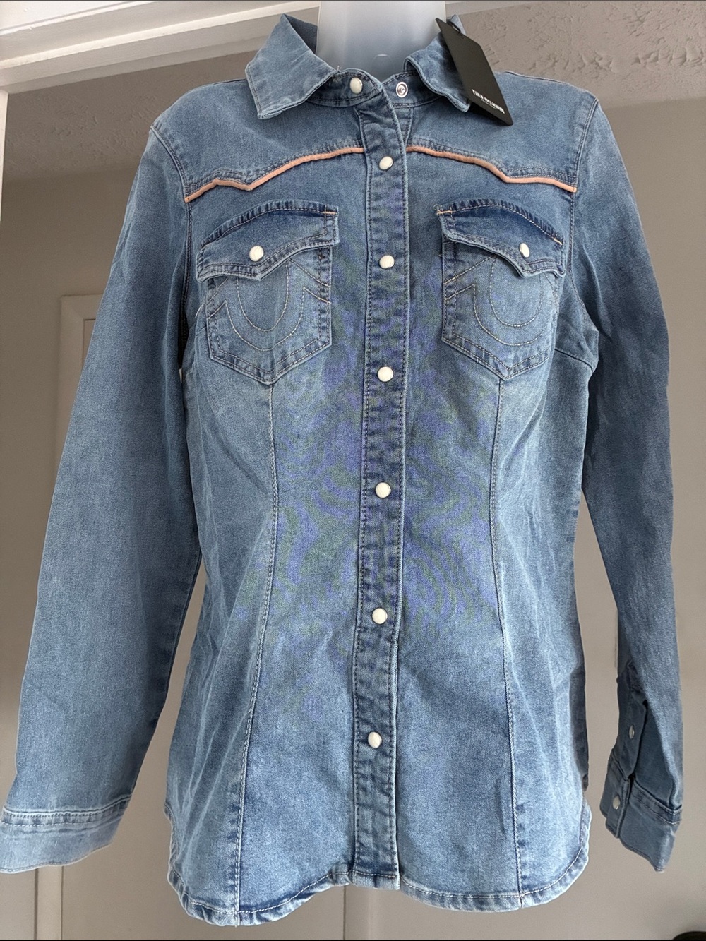 True Religion Light Blue Denim Button-Down Western Shirt